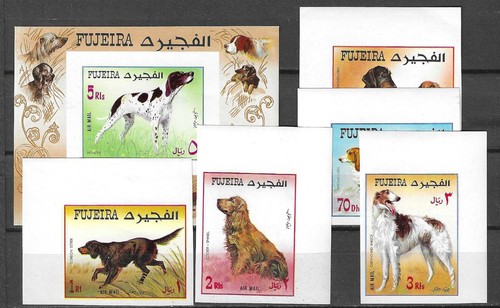 Fujeira 1970 Fauna Domestic Animals Pet Dogs Imperforated compl set + SS MNH