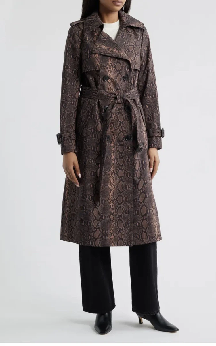 Trench Coat BCBG Maxazria Taille S - Marron/Bleu à Motifs, Ceinturé, En Coton - Occasion Très Bon État