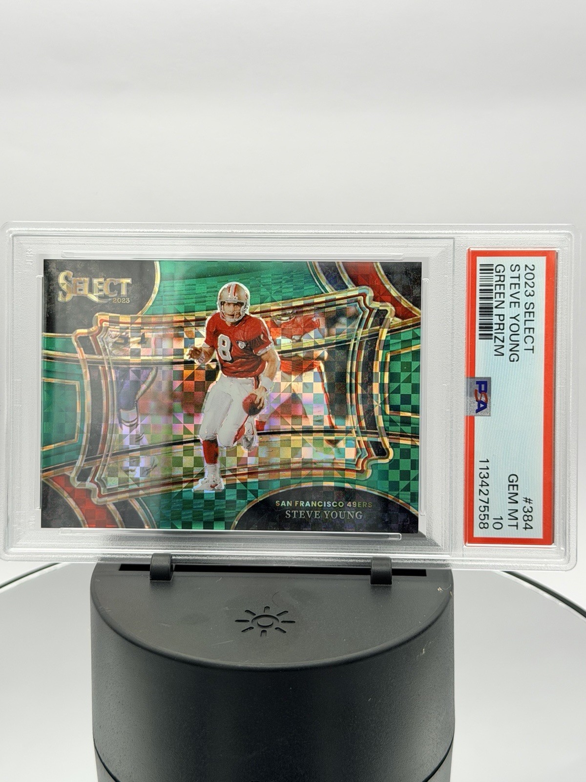 2023 Panini Select - Field Level Steve Young #384 Dragon Scale Prizm /5 PSA 10 view 1
