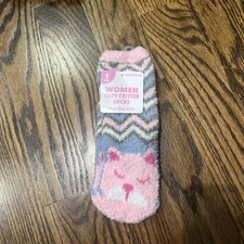 NEW Women’s Cozy Critter Socks - Fuzzy / Cat - Shoe Sizes 4-11