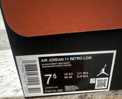 Jordan Air Jordan 11 Retro Low Black/Varsity Red-White Bred FV5104-006 Men's