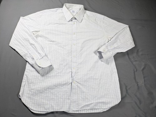 Brioni, Camicia elegante Brioni vintage uomo L bianca blu quadri tranquilla lusso made italy