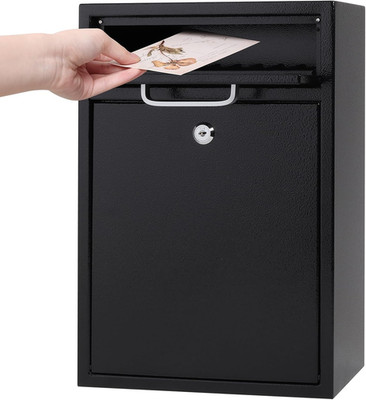 Large Locking Wall Mount Mailbox - Secure Drop Box for Outdoor Use, Black
