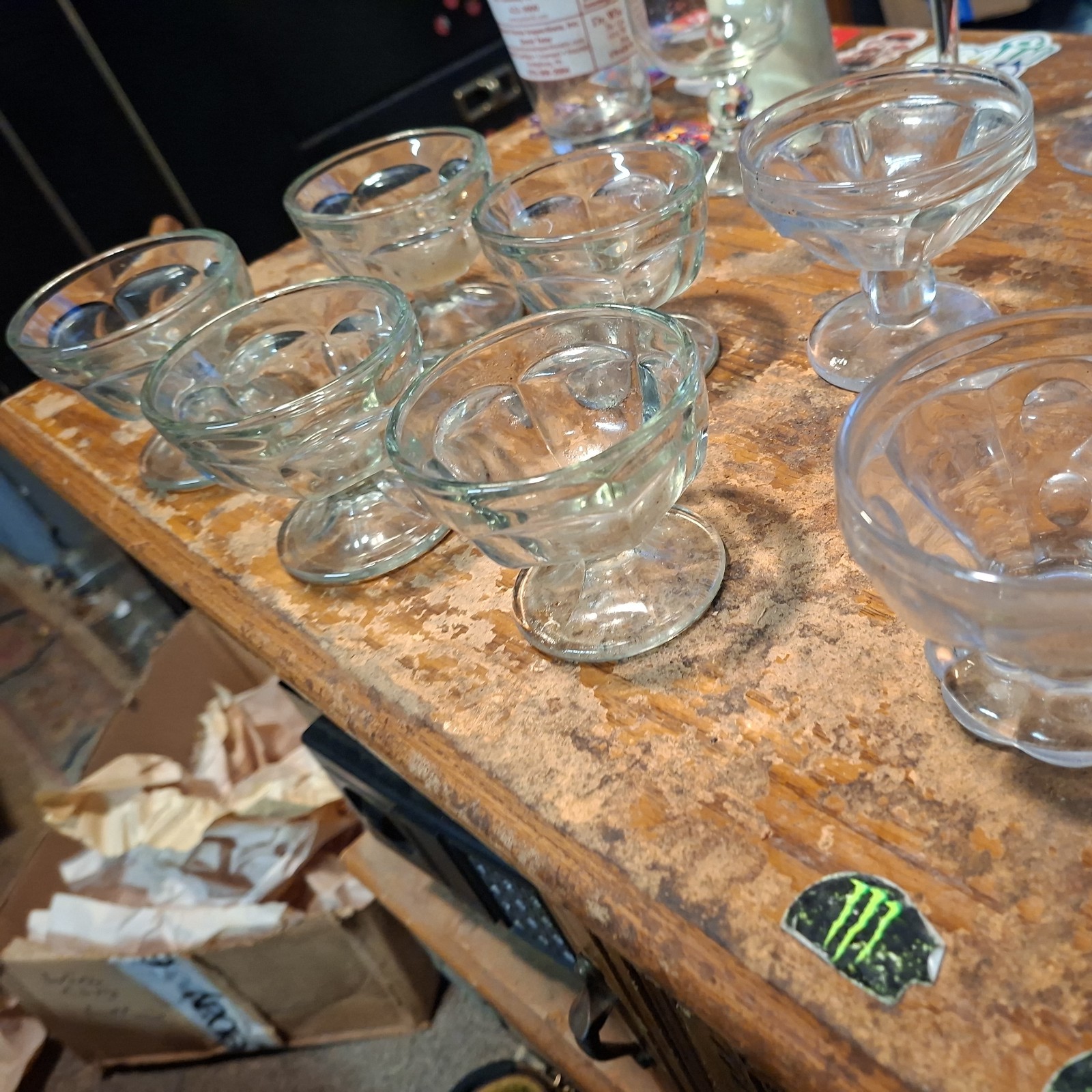 lot of 7 Vintage Clear Glass Footed Ice cream/Sundae Cups