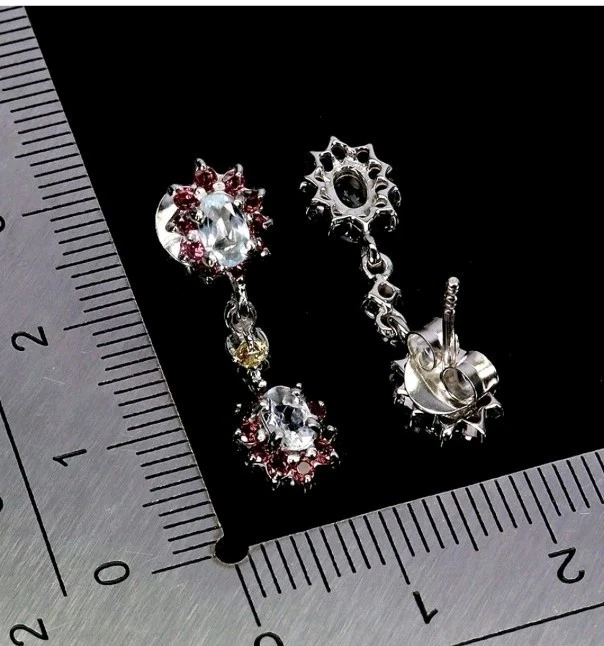 925Silber OHRRINGE HÄNGER Echte Edelsteine Aquamarin 14Karat Weißvergoldung - Bild 3 von 4