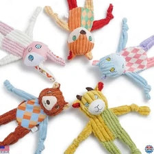 Stuffless Squeaky Dog Toys 5 Pack - Plush Animal Variety for Small Dogs