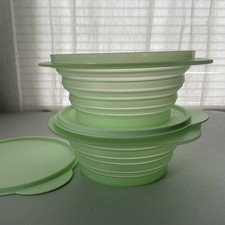Tupperware Flat Out Bowl Set of 2 Green 4 cup/950 mL size BPA Free Space Saver