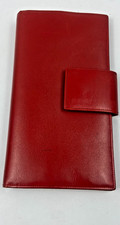 Vintage Red Leather Wallet Clutch Organizer Kiss Lock Coin Purse Monogram ISH