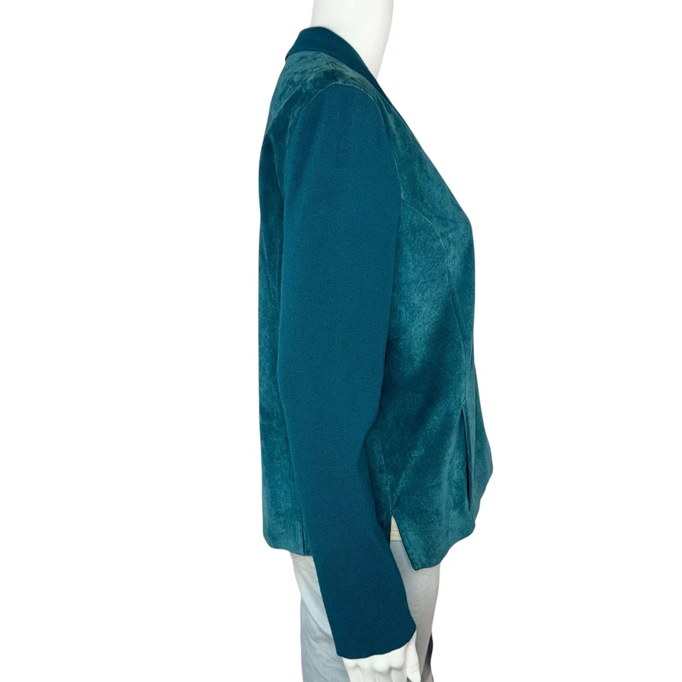 Chaqueta Blazer Para Mujer JONES NEW YORK Verde Azulado Cuero Genuino Gamuza Mediana Foto 3 de 4