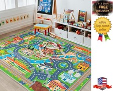 Car Rug Play Mat for Kids Toy Cars, Road Traffic Playmat for Kid Bedroom, Non-Sl
