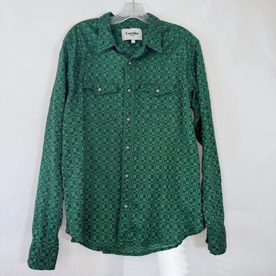 Corridor NYC Men s Large Green Long Sleeve Button-Up Shirt Funky Retro Trippy