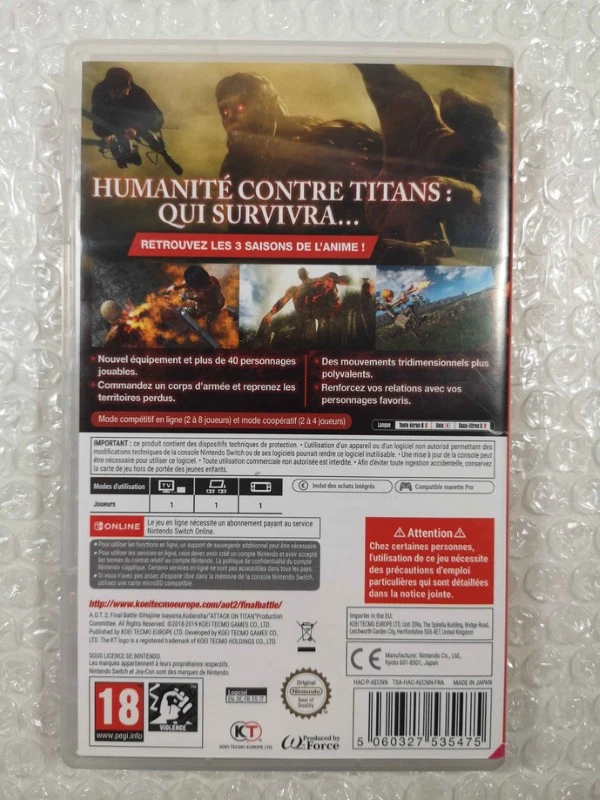 ATTACK ON TITAN 2 FINAL BATTLE SWITCH FR OCCASION (GAME IN ENGLISH/FRANCAIS/DE/E, photo 2 sur 5