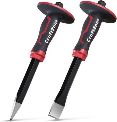 Masonry Chisel Set - 2-Piece Heavy Duty Pointed & Flat Rock Chisels, 