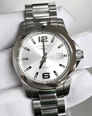 LONGINES クォーツ 腕時計 LONGINES Conquest Quartz SS 29.5 MM Silver Dial Women's Watch L3