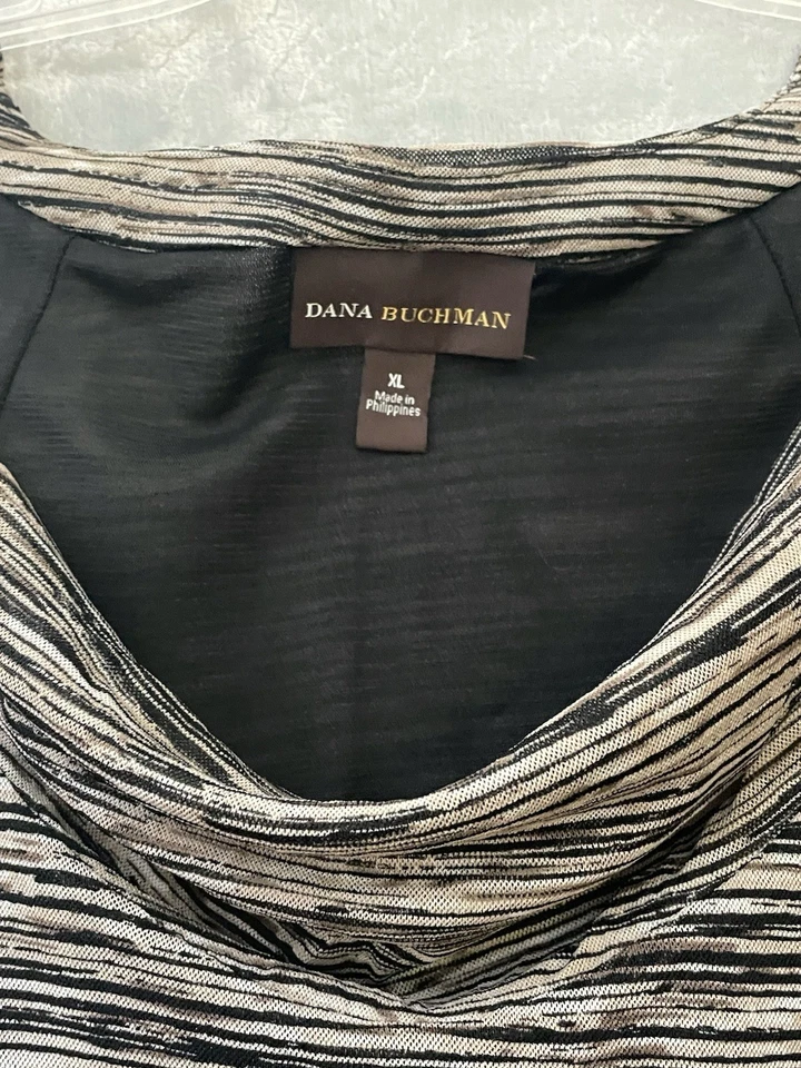 Blusa sin mangas para mujer Dana Buchman XL capucha cuello rayas negra beige camiseta sin mangas Foto 2 de 4