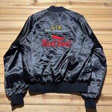 Vintage 90s IBM AIX RISC System 6000 Red Hot Satin Bomber Jacket USA Made Large