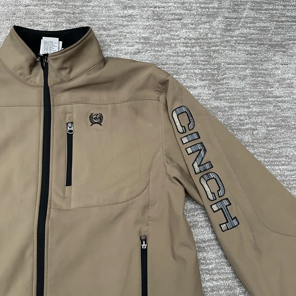 Cinch Jacket Mens Large Tan Softshell Full Zip Western Striped Embroidered Logo - Image 3 of 4