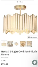 LNC Modern 12.5 in. 3-Light Gold Drum Semi-Flush Mount with White Stained Glass
