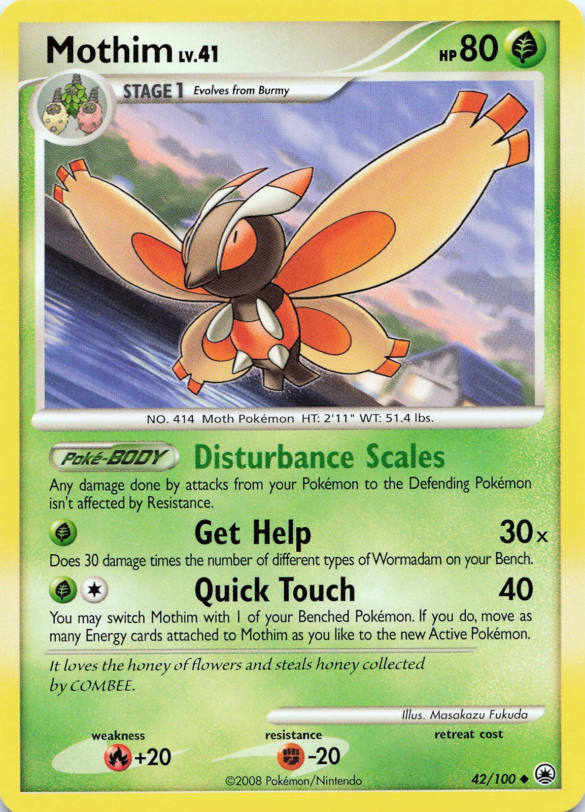 POKEMON Mothim #42/100 Normal Majestic Dawn NM