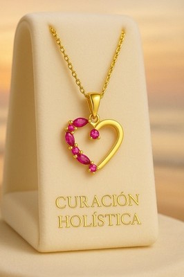 Natural Ruby Rose Heart Pendant Necklace 18K Gold Plated Women's Gift