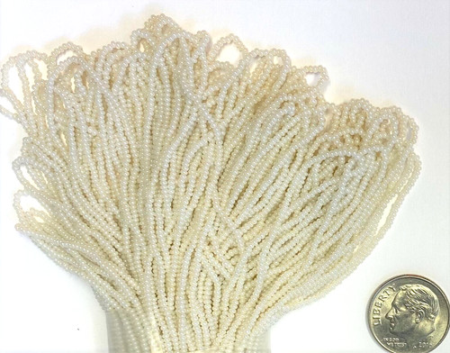 RARE Antique Micro Seed Beads-16/0 Greasy Cream Pearl Luster Aged White-8" hanks