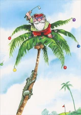 Golfer Santa on Top of Palm Tree Box of 18 Tropical Christmas Cards
