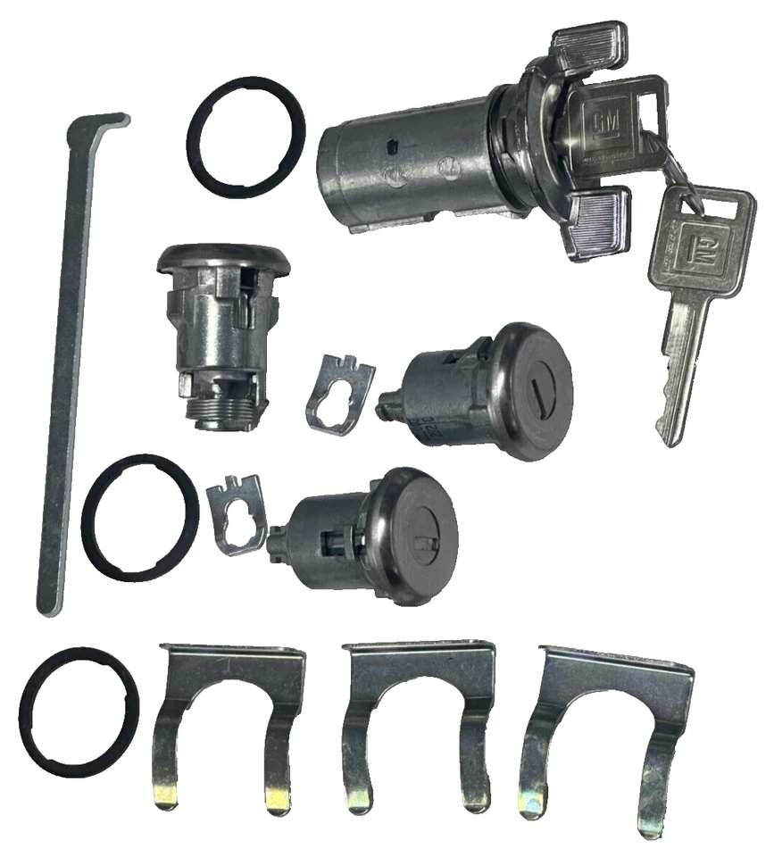 New GM Chevy OEM Chrome Ignition/Doors/Trunk Lock Key Cylinder Set With Keys - Image 2 of 4