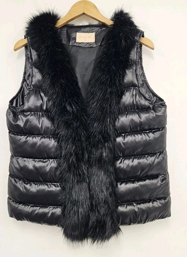 Yu & Me Paris Boutique inspirierte wattierte Damen-Weste mit Kunstfell Größe XL schwarz
