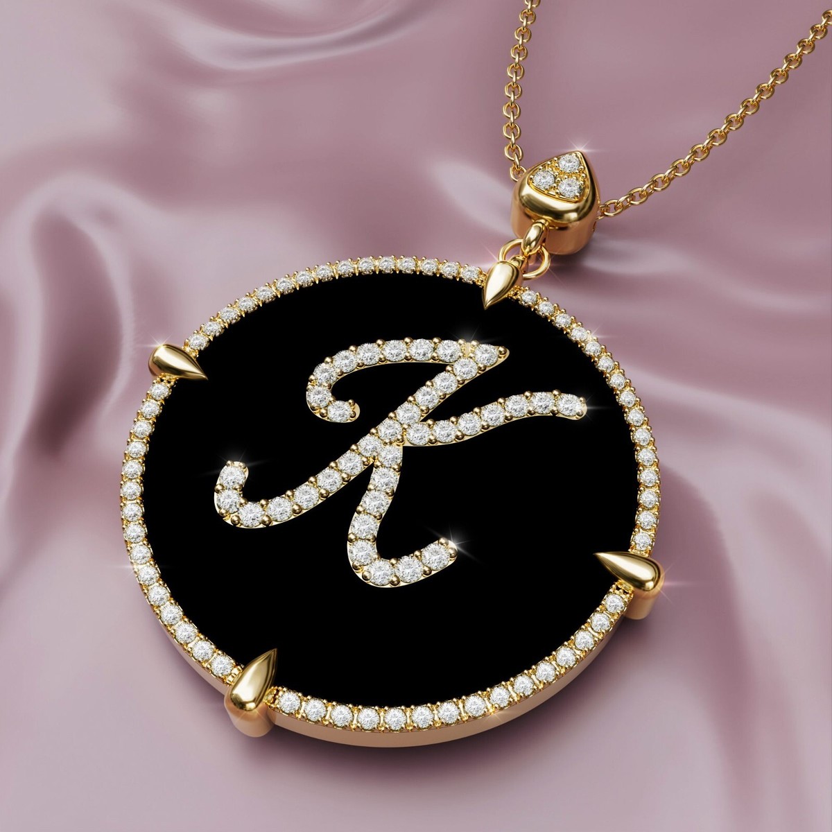 New 14K Yellow Gold Natural Diamond Initial Pendant K Necklace