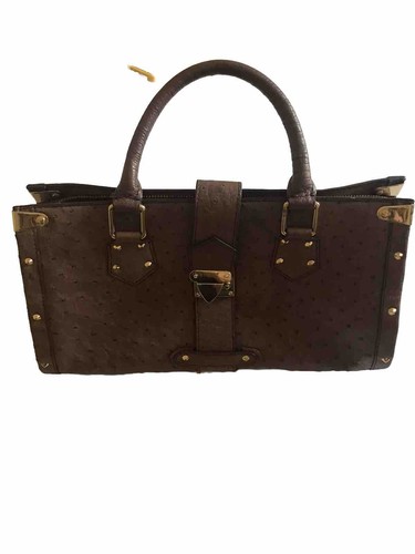 Braune echte Straußenleder Arzttasche Reisetasche goldfarbene Beschläge Vintage