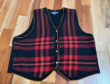 Vintage Norton McNaughton Womens 2X plaid Red Button Gold Knit Best USA MADE