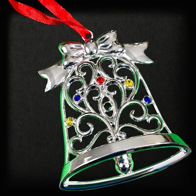 Lenox Sparkle and Scroll Multi Crystal Bell Ornament Silverplate