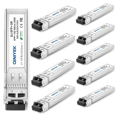 QINIYEK 10Pack 10GBase-SR SFP+ Transceiver,10G SR SFP Multi-Mode LC Module 85...