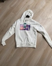 Hoodie collab Pullover logo Creme weiß Flieder unisex xs