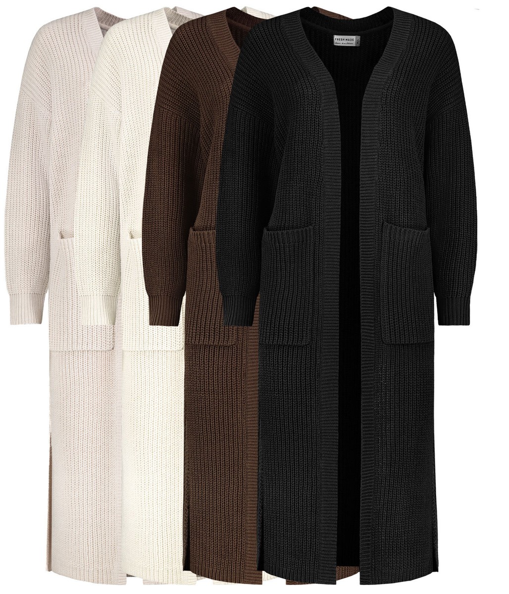 Damen Lange Strickjacke Strickmantel Herbst Übergangs Strick Cardigan