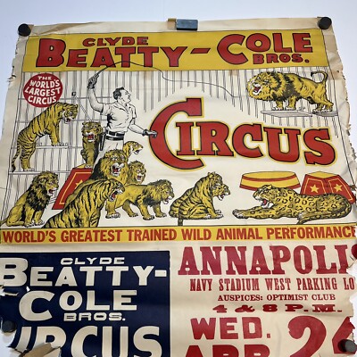 Vintage Clyde Beatty Cole Bros Circus Lion Tamer Big Cat Poster