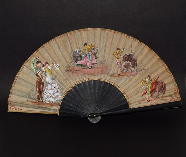 Ancien Eventail Espagnol Decor Peint De Corrida Et Danse Flamenco Ebay