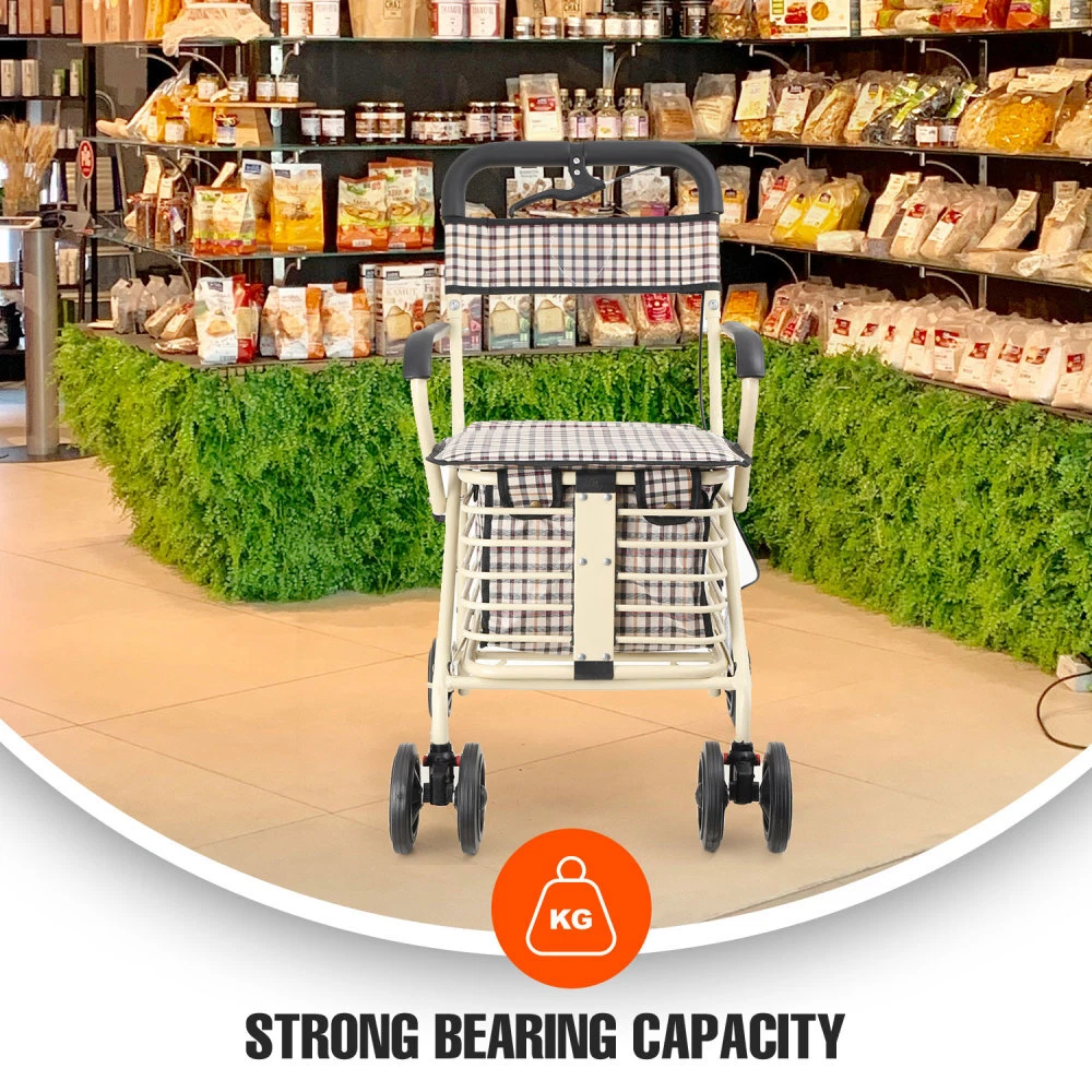 Elderly Shopping Grocery Foldable Cart with Seat Shopping Trolley
