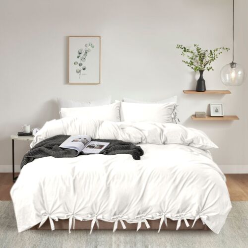 Duvet Cover Microfiber Quilt w/Bowknot Bow Tie Bedding Set Single Double King - Picture 6 of 37