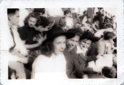 Vintage Photo Pretty Young Woman Crowd Spectators in Stands Soft Blur