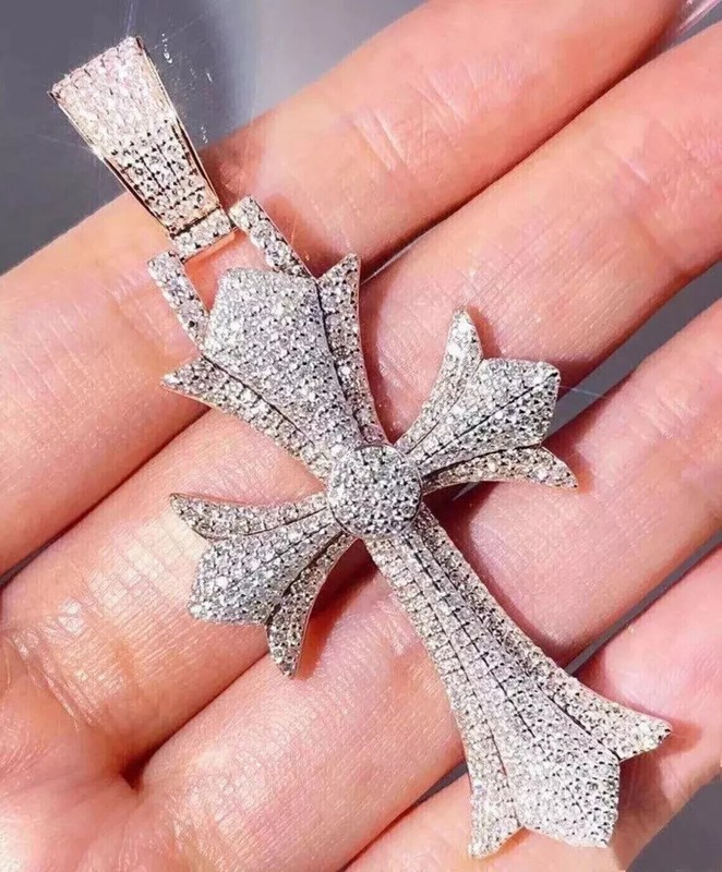 3.00 Ct Round Cut Natural Moissanite Cross Men's Pendant 14K White Gold Plated