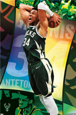 Giannis Antetokounmpo POWER SLAM Milwaukee Bucks NBA 22x34 Wall