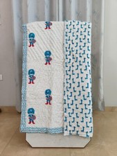 Indian Handmade, Animal Print Baby Quilt, Nursery Kantha Blanket, Toddler