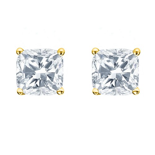 1 Ct Cushion Cut Created Diamond Real 14K Yellow Gold Earrings Studs Screw Back - Picture 2 of 3