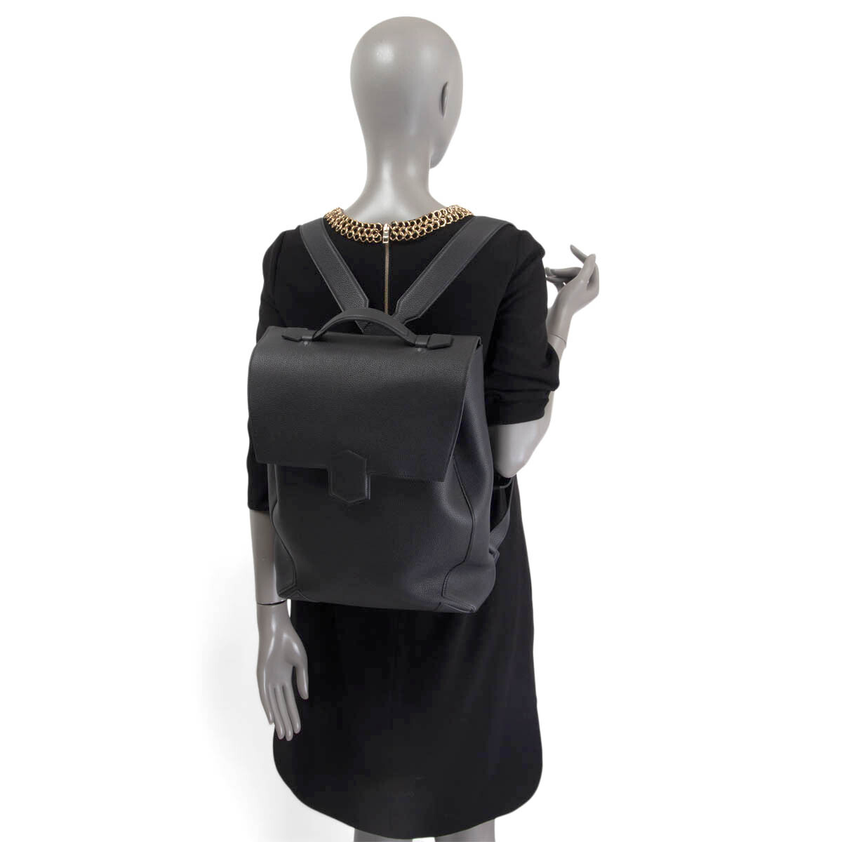 64796 auth HERMES black Maurice leather FLASH Backpack Bag  display picture 1