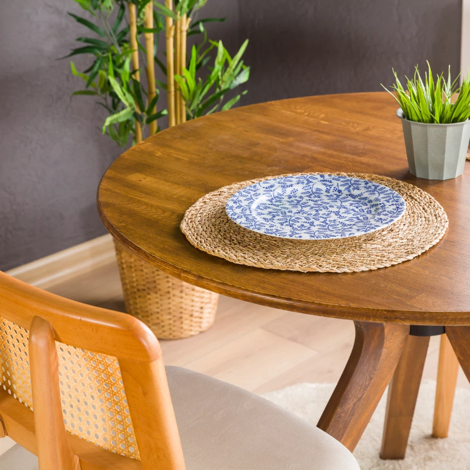 Mesa de Comedor Redonda con Pata de Mariposa, Madera de Roble, Pata de Pedestal Envío Rápido Gratis Foto 4 de 4