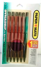 Vintage Paper Mate 6-pack Dynagrip RT 10 Ball Pens Medium Point Black Ink 1997