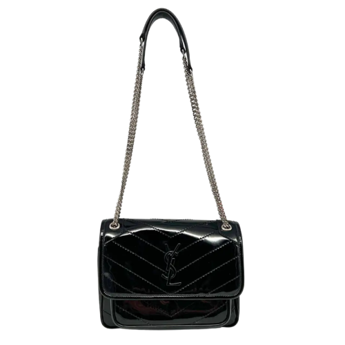 Saint Laurent Niki Baby Schultertasche aus Lackleder schwarz / sehr gut