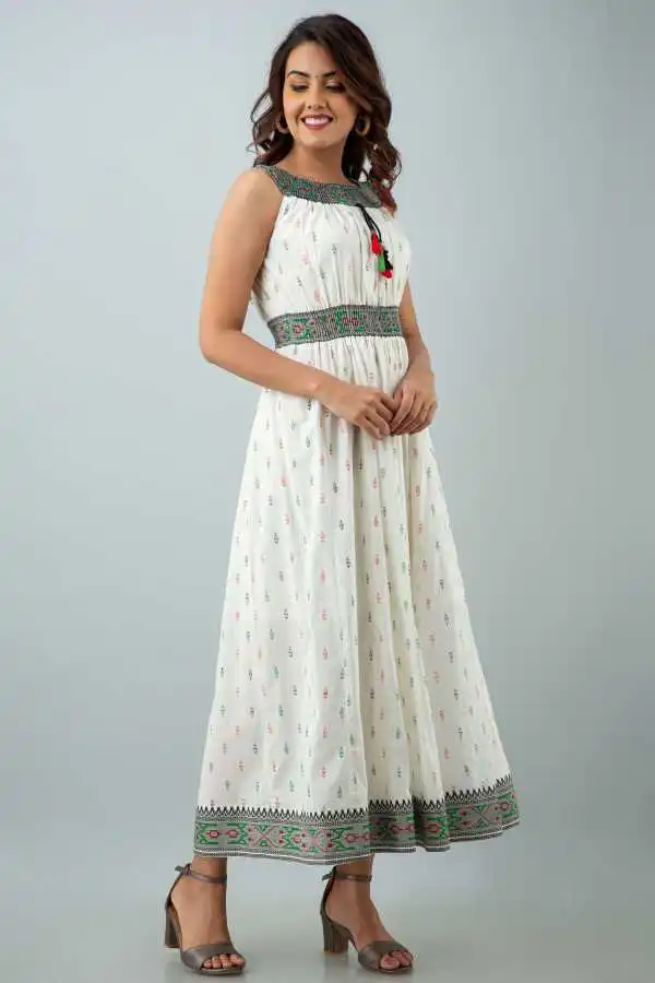 Buy Kabiri Jaipur White Sleeveless Anarkali Suit With Gotta Work Organza  Dupatta (Set of 2) online
