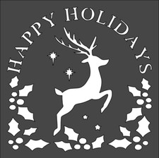 8"x8" Clear Plastic Stencil - Christmas Happy Holidays Deer RO197   